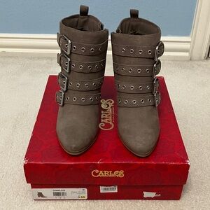 Carlos by Carlos Santana Taupe Ankle Booties with Buckle Straps-NEW